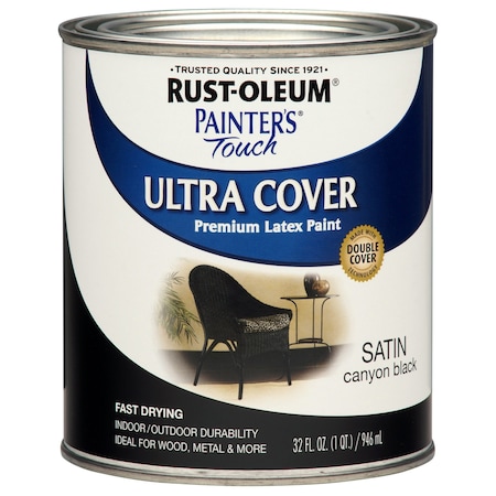 Rust-Oleum Interior/Exterior Paint, Satin, Canyon Black, Quart 267332